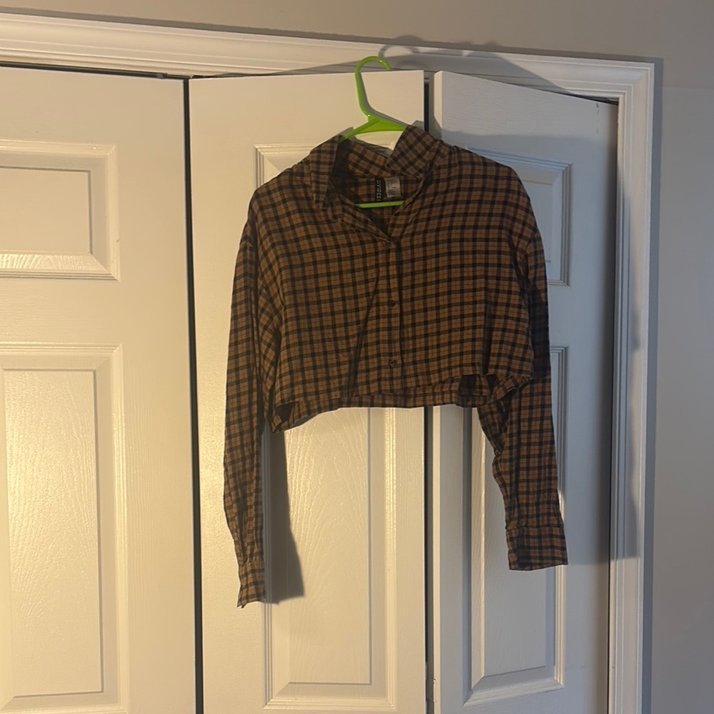 Brown Plaid Cropped Shirt